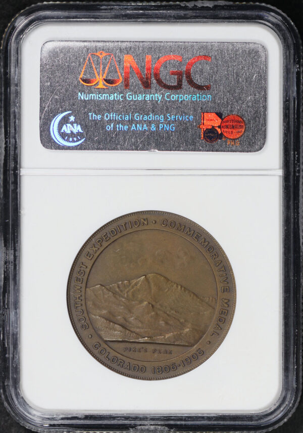 Reverse of this 1906 CO HK-338 Pike’s Peak Centennial Southwest Expedition So-Called Dollar NGC MS-64
