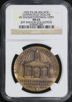 Obverse of this 1926 PA HK-456 Connecticut US Sesquicentennial Exposition So-Called Dollar NGC MS-65 Jeff Shevlin Collection