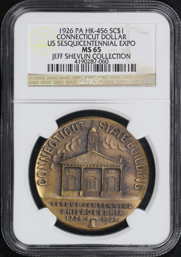 Obverse of this 1926 PA HK-456 Connecticut US Sesquicentennial Exposition So-Called Dollar NGC MS-65 Jeff Shevlin Collection