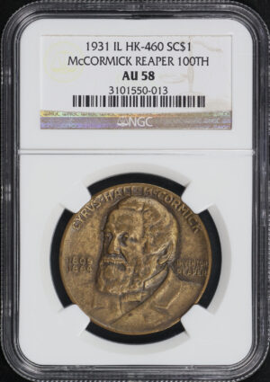 Obverse of this 1931 IL HK-460 McCormick Reaper 100th Anniversary So-Called Dollar NGC AU-58