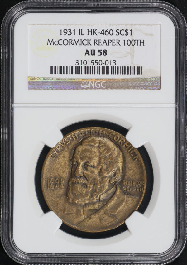 Obverse of this 1931 IL HK-460 McCormick Reaper 100th Anniversary So-Called Dollar NGC AU-58