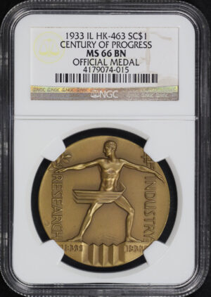 Obverse of this 1933 IL HK-463 Century of Progress Official Medal So-Called Dollar NGC MS-66 BN