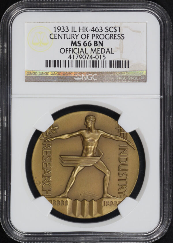 Obverse of this 1933 IL HK-463 Century of Progress Official Medal So-Called Dollar NGC MS-66 BN