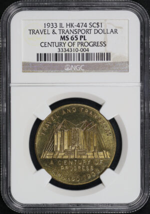 Obverse of this 1933 IL HK-474 Travel & Transport Dollar Century of Progress So-Called Dollar NGC MS-65 PL
