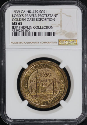 Obverse of this 1939 CA HK-479 Lord’s Prayer-Protestant Golden Gate Exposition NGC MS-65 Jeff Shelvin Collection