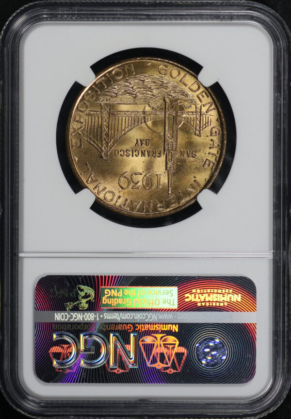 Reverse of this 1939 CA HK-490a Tower of The Sun Golden Gate Exposition So-Called Dollar NGC MS-64 Jeff Shelvin Collection