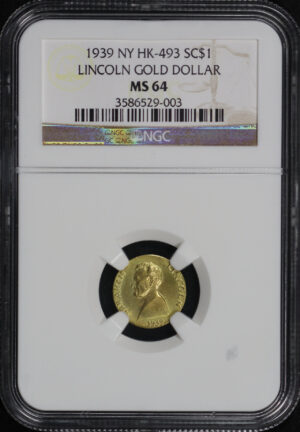 Obverse of this 1939 NY HK-493 Lincoln Gold So-Called Dollar NGC MS-64
