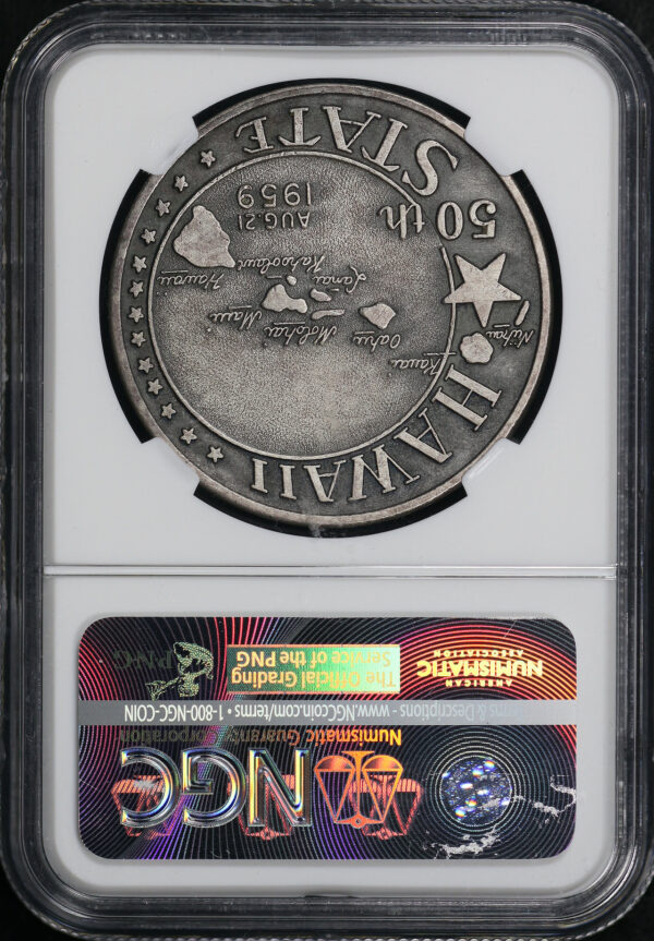 Reverse of this 1959 AK-HI HK-534 Alaska-Hawaii Statehood Centennial So-Called Dollar #265 NGC MS-62