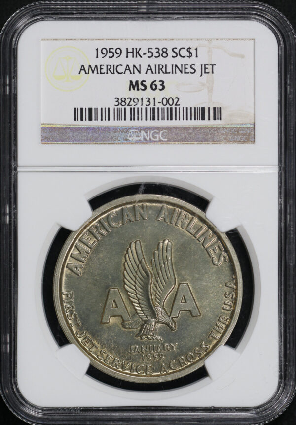 Obverse of this 1959 HK-538 American Airlines Jet So-Called Dollar NGC MS-63