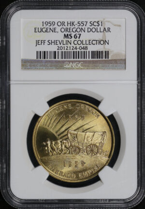 Obverse of this 1959 OR HK-557  Eugene, Oregon Statehood Centennial So-Called Dollar NGC MS-67 Jeff Shelvin Collection