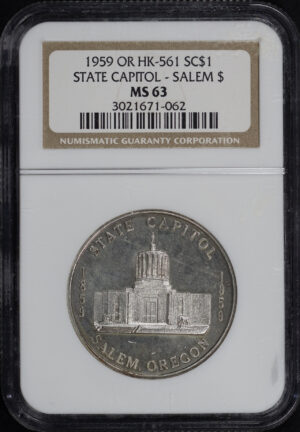 Obverse of this 1959 OR HK-561  Salem, Oregon Statehood Centennial So-Called Dollar NGC MS-63