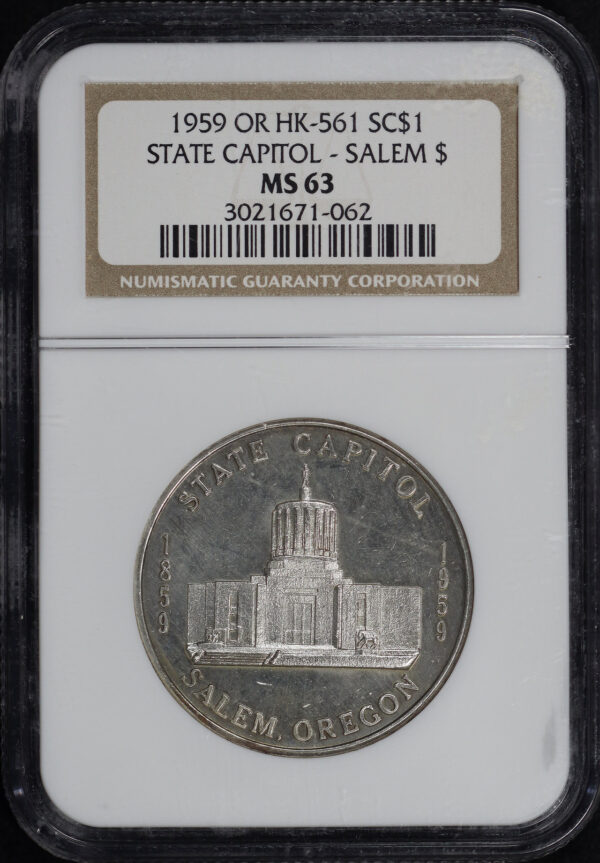 Obverse of this 1959 OR HK-561  Salem, Oregon Statehood Centennial So-Called Dollar NGC MS-63