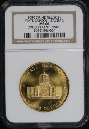 Obverse of this 1959 OR HK-562 Salem State Capitol Oregon Centennial So-Called Dollar NGC MS-66