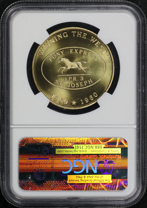 Reverse of this 1960 CO HK-585  East Tincup Pony Express Centennial So-Called Dollar NGC MS-64 Jeff Shelvin Collection