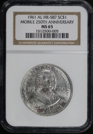 Obverse of this 1961 AL HK-587 Mobile 250th Anniversary So-Called Dollar NGC MS-65
