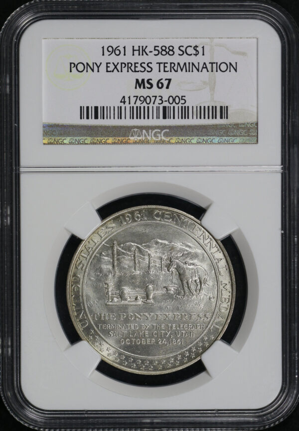 Obverse of this 1961 HK-588 Pony Express Termination So-Called Dollar NGC MS-67