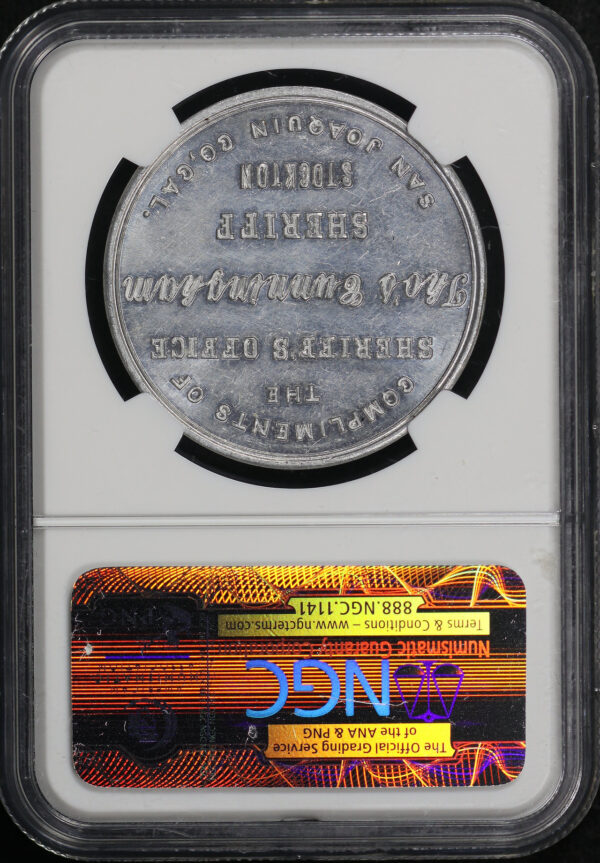 Reverse of this 1891 CA HK-623  Stockton Courthouse So-Called Dollar NGC MS-61