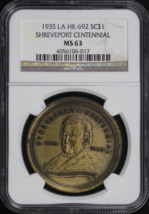 Obverse of this 1935 LA HK-692 Shreveport Centennial So-Called Dollar NGC MS-63