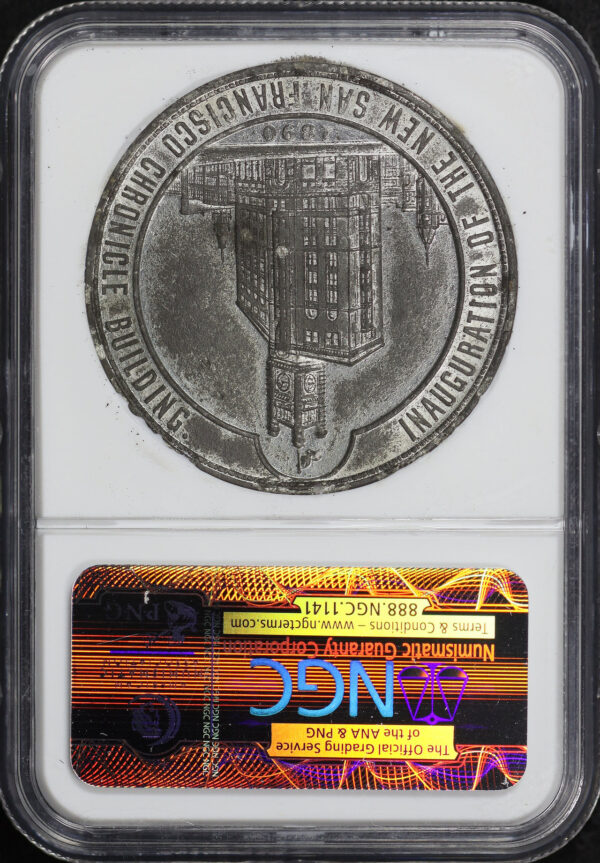 Reverse of this 1890 CA HK-732 San Francisco Chronicle 25th Anniversary So-Called Dollar NGC AU-58