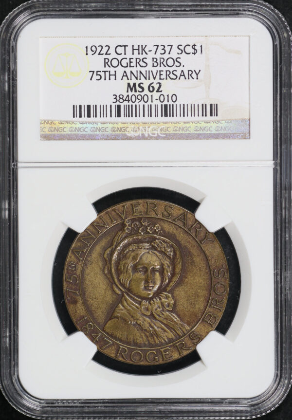 Obverse of this 1922 CT HK-737 Rogers Bros. 50th Anniversary So-Called Dollar NGC MS-62