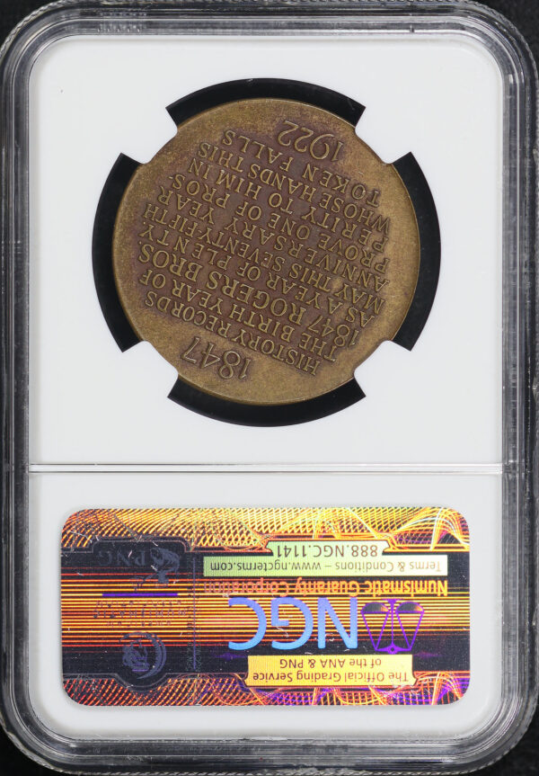Reverse of this 1922 CT HK-737 Rogers Bros. 50th Anniversary So-Called Dollar NGC MS-62