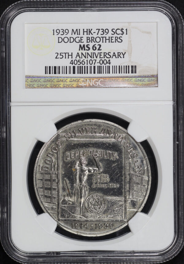Obverse of this 1939 MI HK-739 25th Anniversary Dodge Brothers So-Called Dollar NGC MS-62