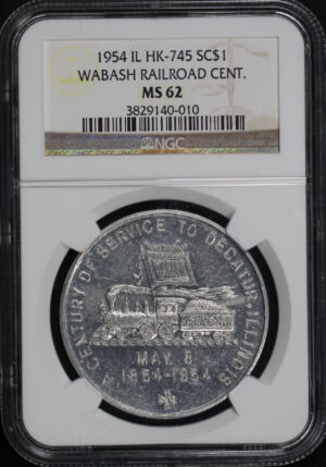 Obverse of this 1954 IL HK-745 Wabash Railroad Centennial So-Called Dollar NGC MS-62