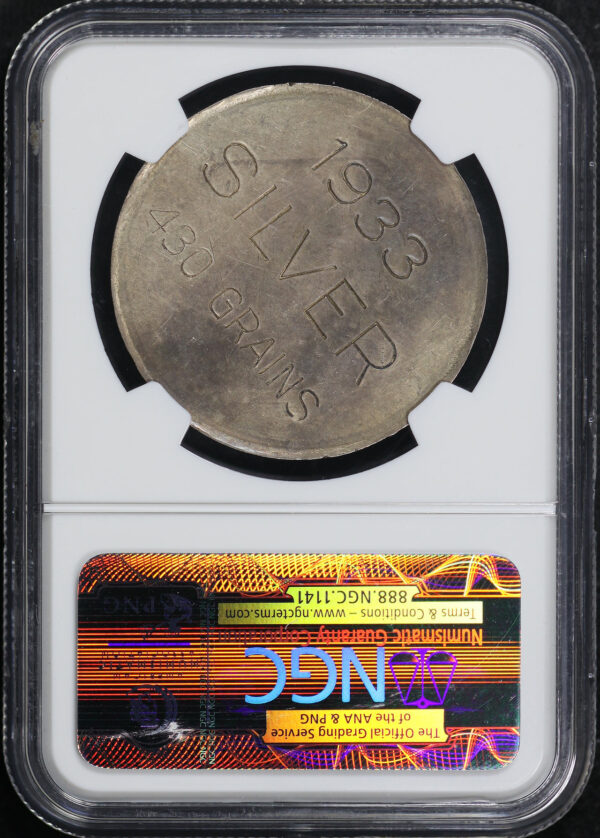 Reverse of this 1933 NV HK-821 Sterling Investment Co. Inc. Reno, Nevada So-Called Dollar NGC MS-61