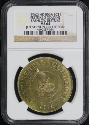 Obverse of this (1962) HK-856a Bashlow Restrike Goldine So-Called Dollar NGC MS-64 Jeff Shelvin Collection