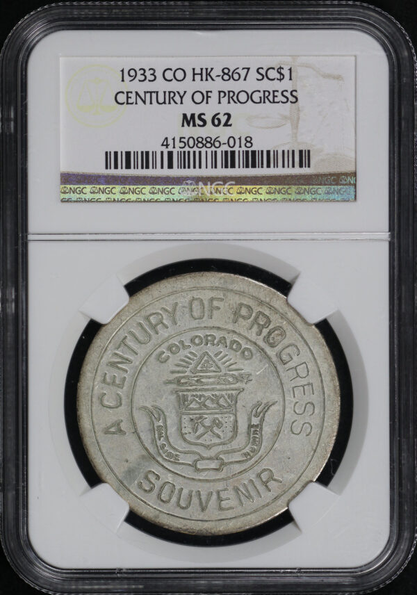 Obverse of this 1933 CO HK-867 Century of Progress So-Called Dollar NGC MS-62