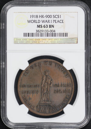 Obverse of this 1918 HK-900 World War I Peace Medal So-Called Dollar NGC MS-63