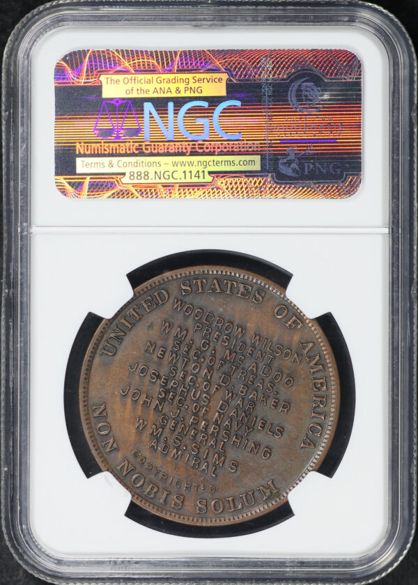 Reverse of this 1918 HK-900 World War I Peace Medal So-Called Dollar NGC MS-63