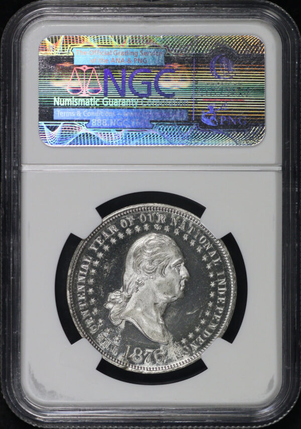 Reverse of this 1876 PA Hk-110 Battle of Washington So-Called Dollar NGC MS-65 PL Lovett’s Battle’s of 1776