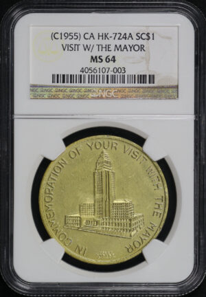 Obverse of this (c. 1955) CA HK-724a Visit With The Mayor So-Called Dollar NGC MS-64