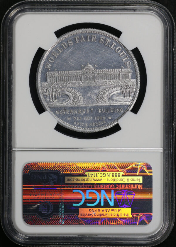 Reverse of this (1904) MO HK-316 Cascade Gardens Louisiana Purchase Exposition So-Called Dollar NGC MS-61 PL Jeff Shelvin Collection