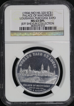 Obverse of this (1904) MO HK-320 Palace of Machinery Louisiana Purchase Exposition So-Called Dollar NGC MS-63 DPL Jeff Shelvin Collection