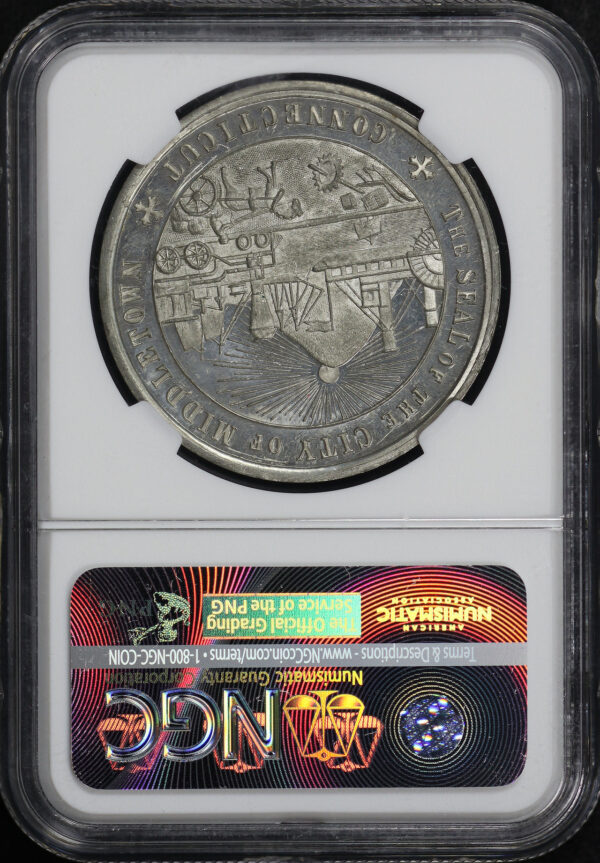 Reverse of this 1884 CT HK-599a  Middletown Centennial So-Called Dollar NGC MS-62 PL Jeff Shelvin Collection