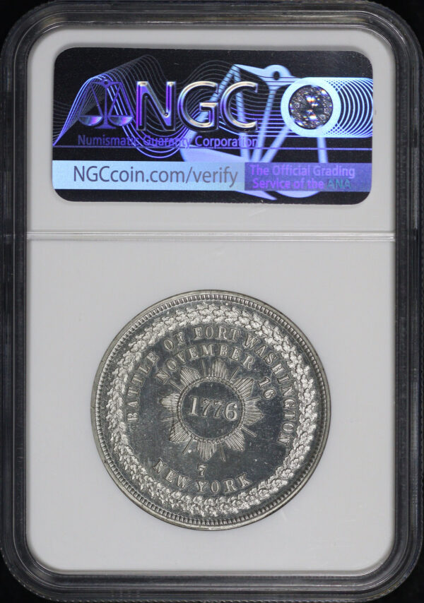 Reverse of this 1876 PA Hk-110 Battle of Fort Washington Lovett’s Battle’s of 1776 So-Called Dollar NGC MS-65 DMPL Jeff Shevlin Collection