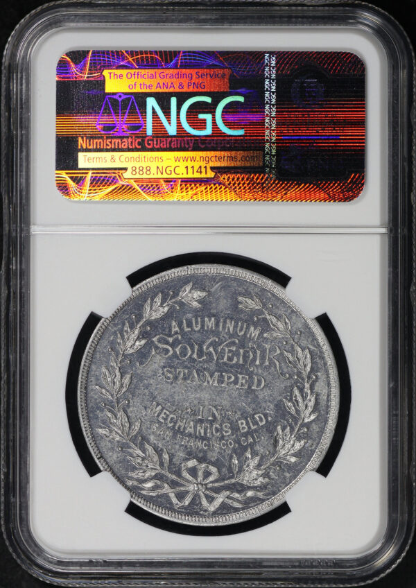 Reverse of this 1894 CA HK-252 Mechanics Art Building California Midwinter Exposition NGC MS-62 PL