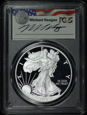 Obverse of this 2021-W Silver Eagle Type 1 PCGS PR-70 DCAM Michael Reagan