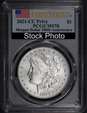 Obverse of this 2021-CC Morgan Dollar Carson City Privy Mark 100th Anniversary PCGS MS-70.