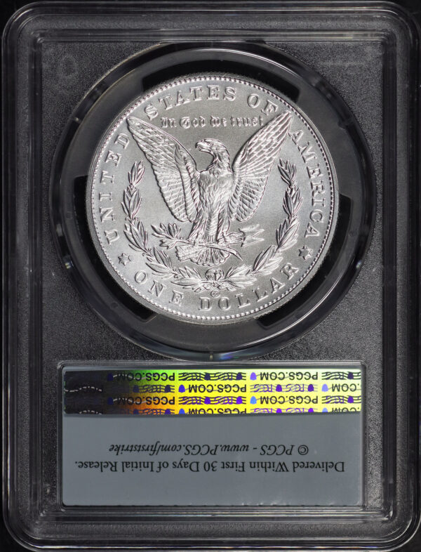 Reverse of this 2021-CC Morgan Dollar Carson City Privy Mark 100th Anniversary PCGS MS-70.