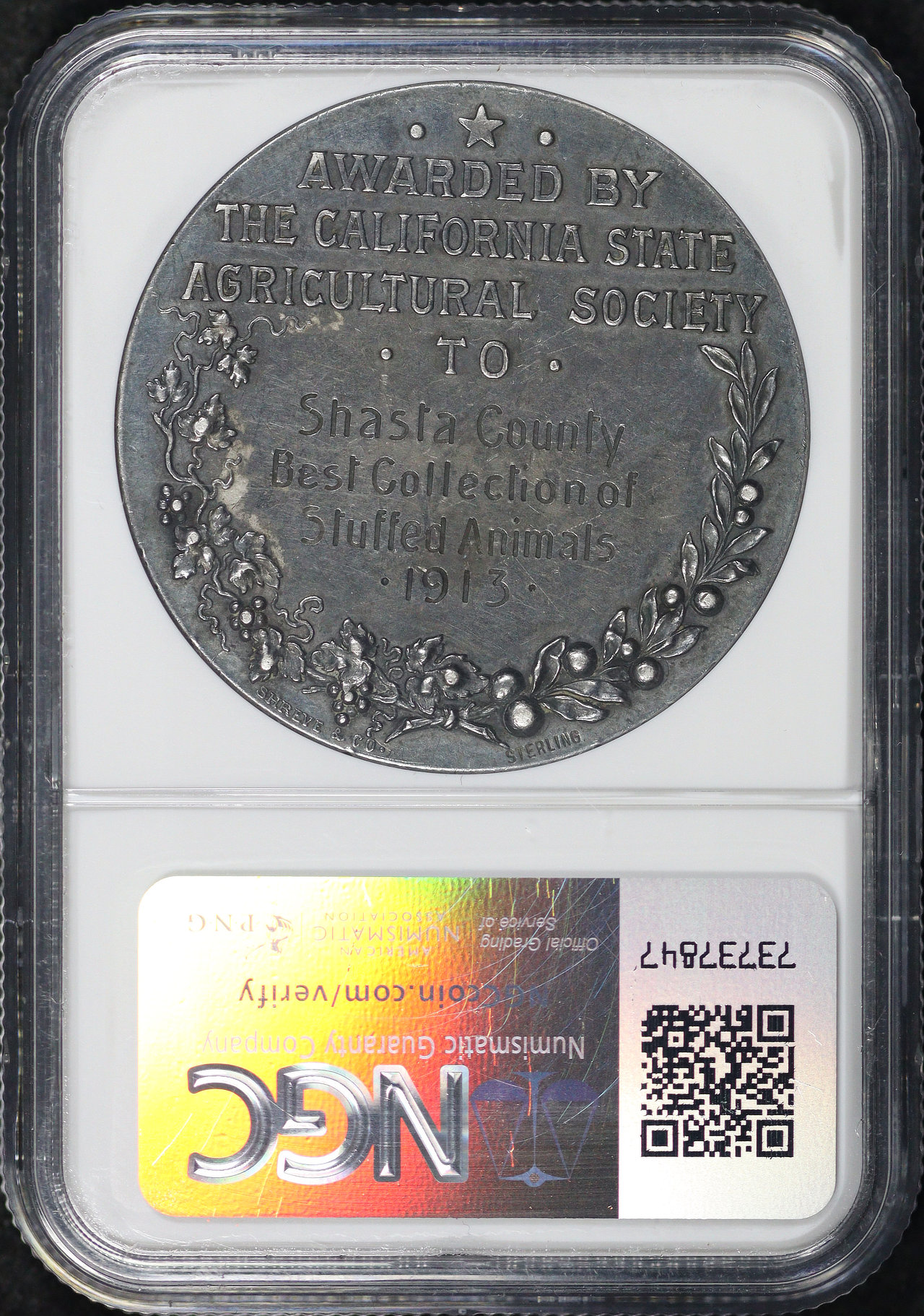Reverse of this Undated Silver 45mm Hark-CA-24 Ca Agricultural Society NGC AU-58 Shasta County, 1913