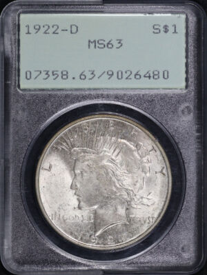 Obverse of this 1922-D Peace Dollar PCGS MS-63 Old Green Rattler Holder