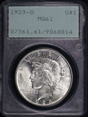 Obverse of this 1923-D Peace Dollar PCGS MS-61 Old Green Rattler Holder