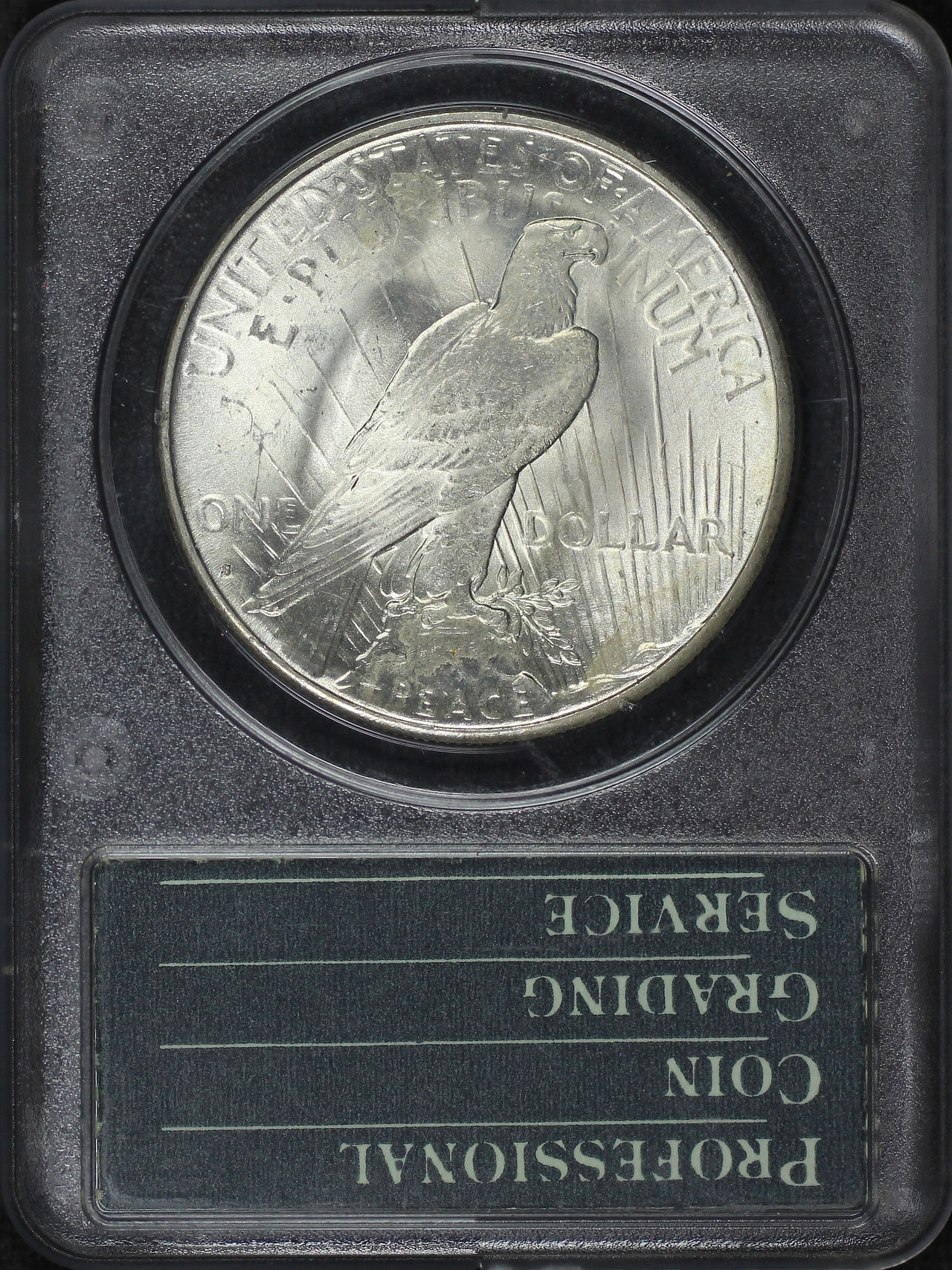 Reverse of this 1927-S Peace Dollar PCGS MS-63 Old Green Rattler Holder