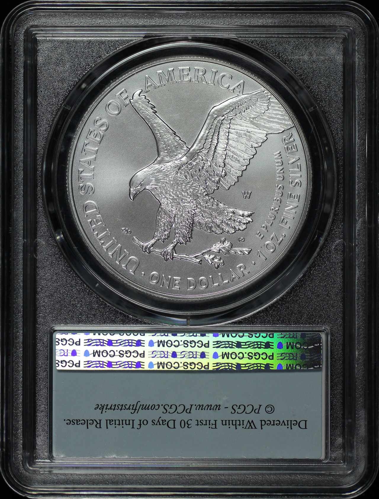 Reverse of this 2023-W Burnished Silver Eagle PCGS SP-70 First Strike