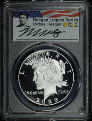 Obverse of this 2023-S Peace Dollar PCGS PR-69 DCAM First Day of Issue Reagan Legacy Series