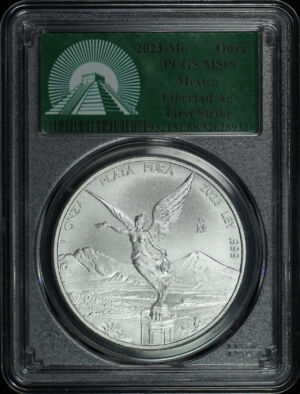 Obverse of this 2023-Mo Mexico Silver Libertad Onza PCGS MS-69 First Strike