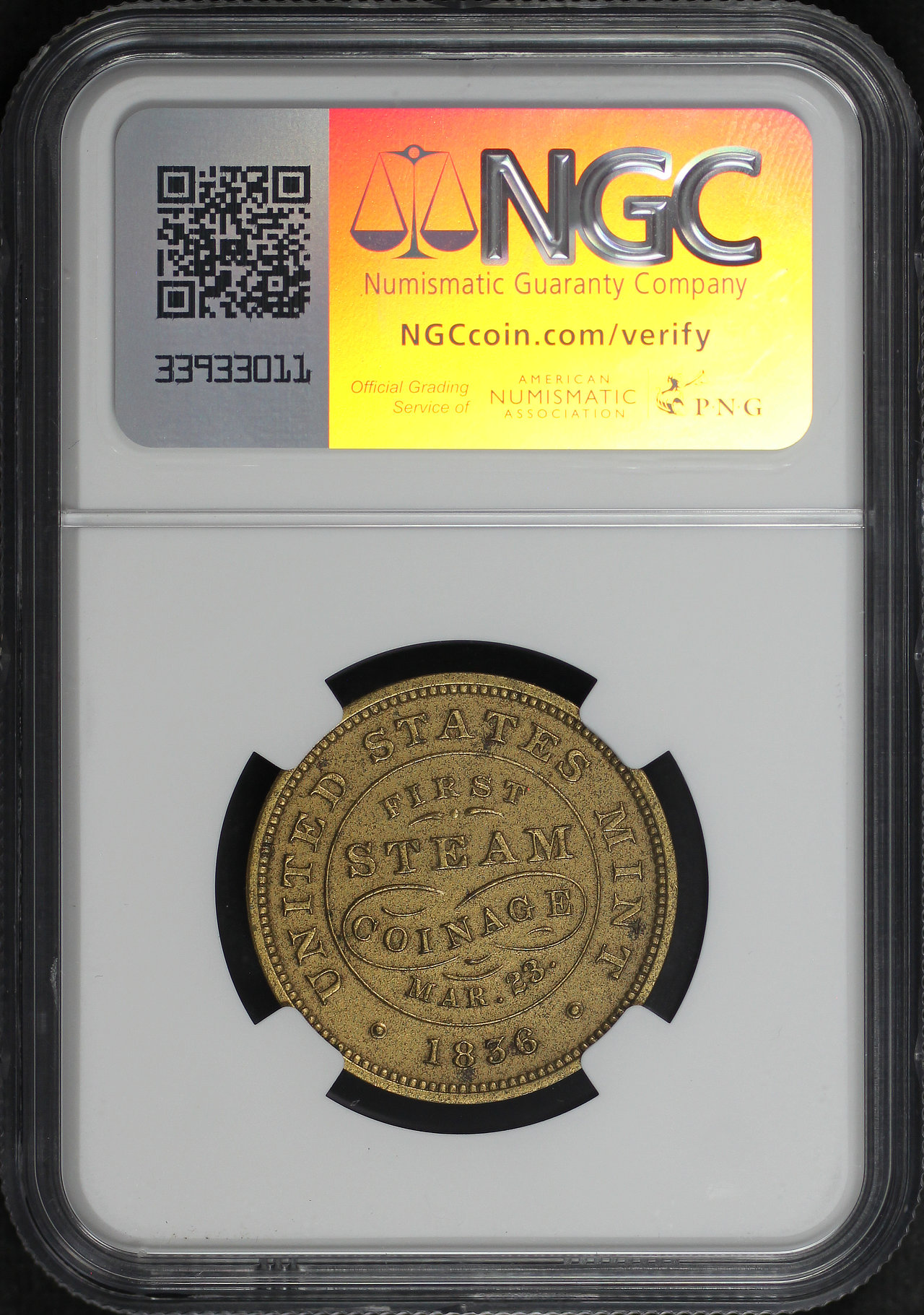 Reverse of this Undated Bronze 28mm First Steam Coinage Modern Restrike J-MT-21 NGC MS-66